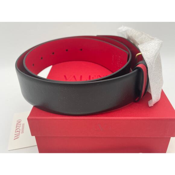 NEW Valentino Garavani V Logo Belt Reversible Black Red Gold 40mm 80 32 NWT - Picture 8 of 16
